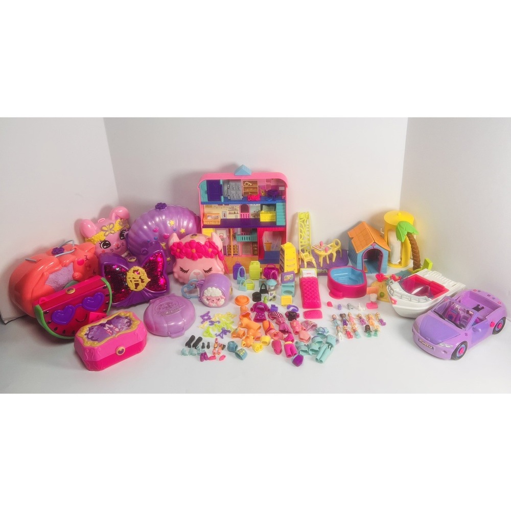 Polly Pocket Mini Doll Case Lot Of Play set Compact Furniture Pets accessories